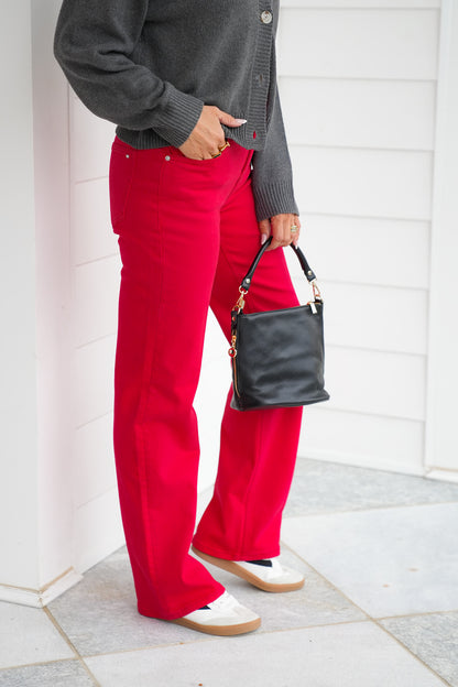 Mica High Rise Red Straight Leg Loose Fit Jeans