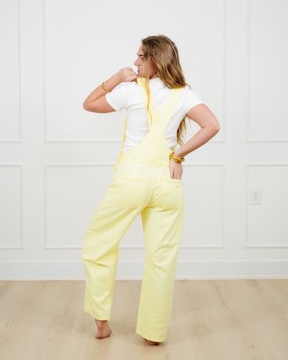 Yellow Washed Twill Barrel Leg Overalls