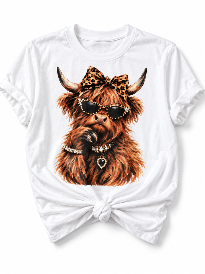 Plus/Reg Short Sleeve Glam Cow Graphic Tee