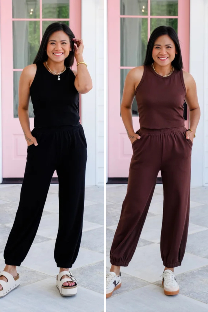 Ribbed Knit Tank Top and Jogger Set