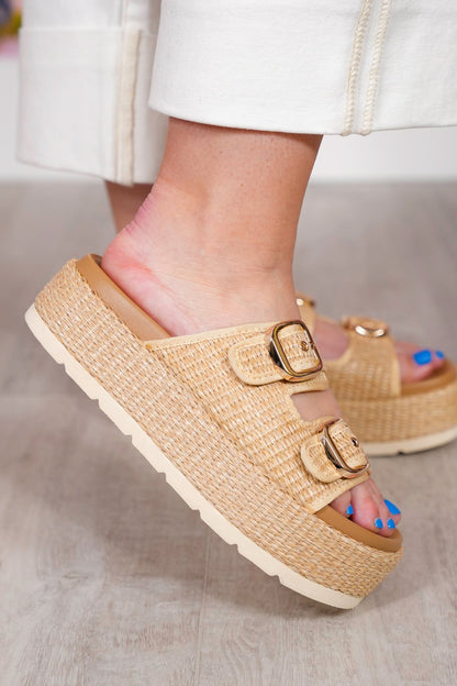 Corky's "No Filter"  Platform Raffia Sandal with Buckle Straps
