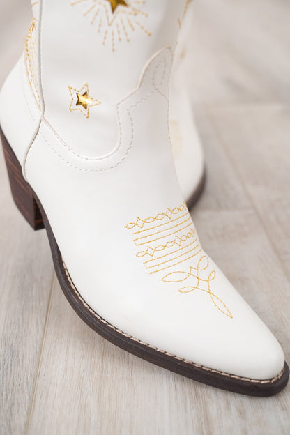 Western Knee High Heeled Boot with Star Cutout Accents