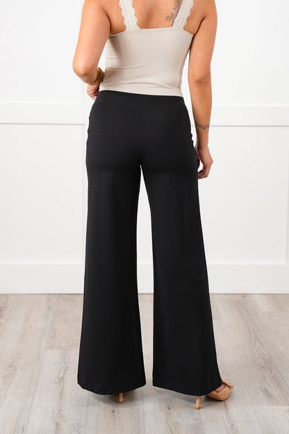 Black High Waist Wide Leg Knit Pull-On Pants