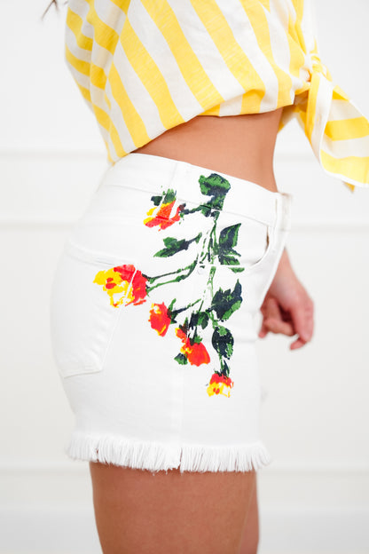 Risen White Tummy Control Flower Print Shorts