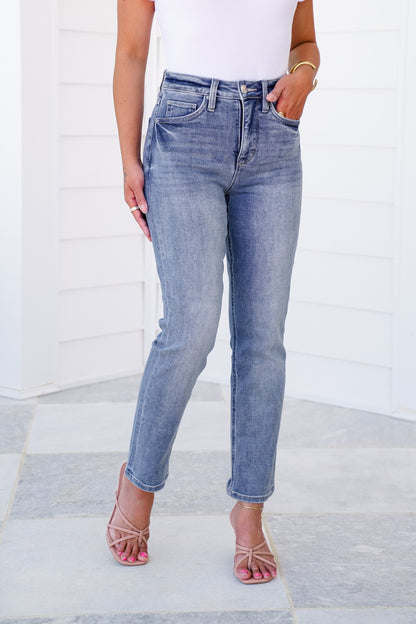 RFM High Rise Medium Wash Slim Straight Leg Jeans