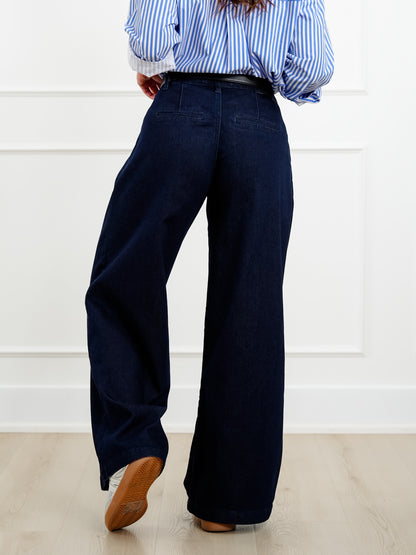 Risen Dark Wash Slouchy Palazzo Pleated Jeans - Freckled Poppy