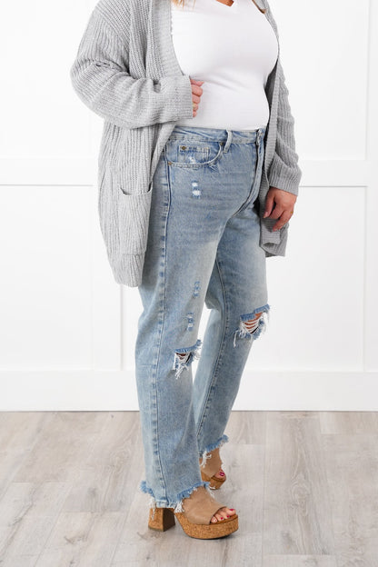 Special A High Rise Light Wash Distressed Relaxed Straight Leg Jeans
