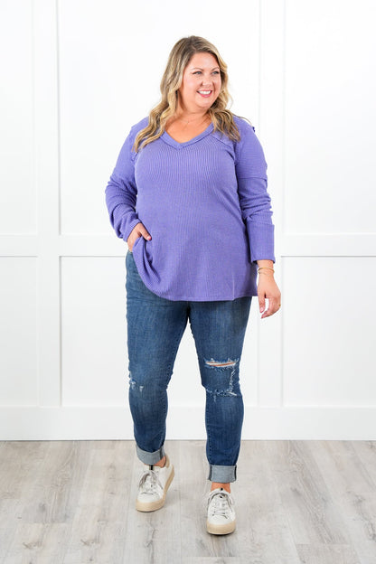 Plus/Reg Urban Ribbed Long Sleeve V-Neck Top