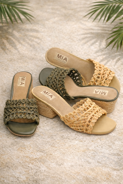 MIA Woven Raffia Strap Slide Heeled Sandals