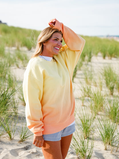 Plus/Reg Dip Dyed Corded Long Sleeve Pullover Top - Freckled Poppy
