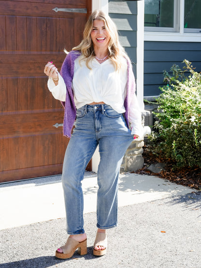 Judy Blue The Sunday Social High Rise Petite/Reg Tummy Control Peggy Ankle Straight Leg Jeans