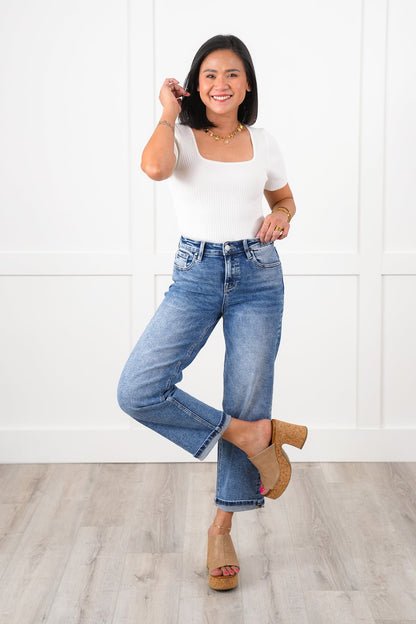 Risen High Rise Medium Wash Boyfriend Jeans