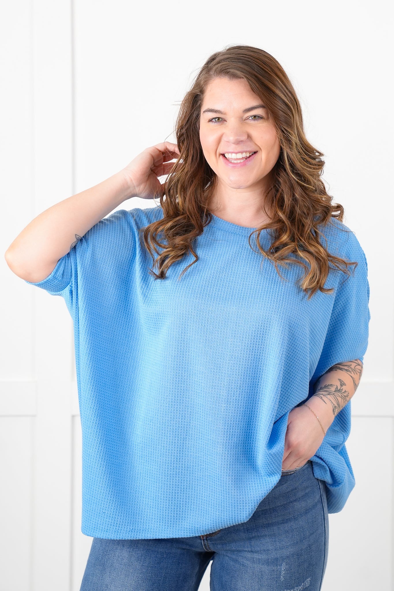 Door Buster! Plus/Reg Thermal Short Dolman Sleeve Round Neck Top