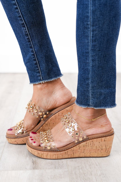 Corky's "Bad Habit" Studded Straps Wedge Heels