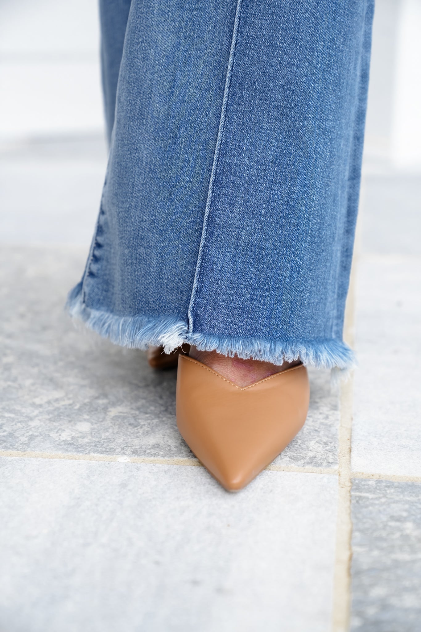 Judy Blue High Rise Medium Wash Flare Jeans with Frayed Hem and Pintuck Front Seam