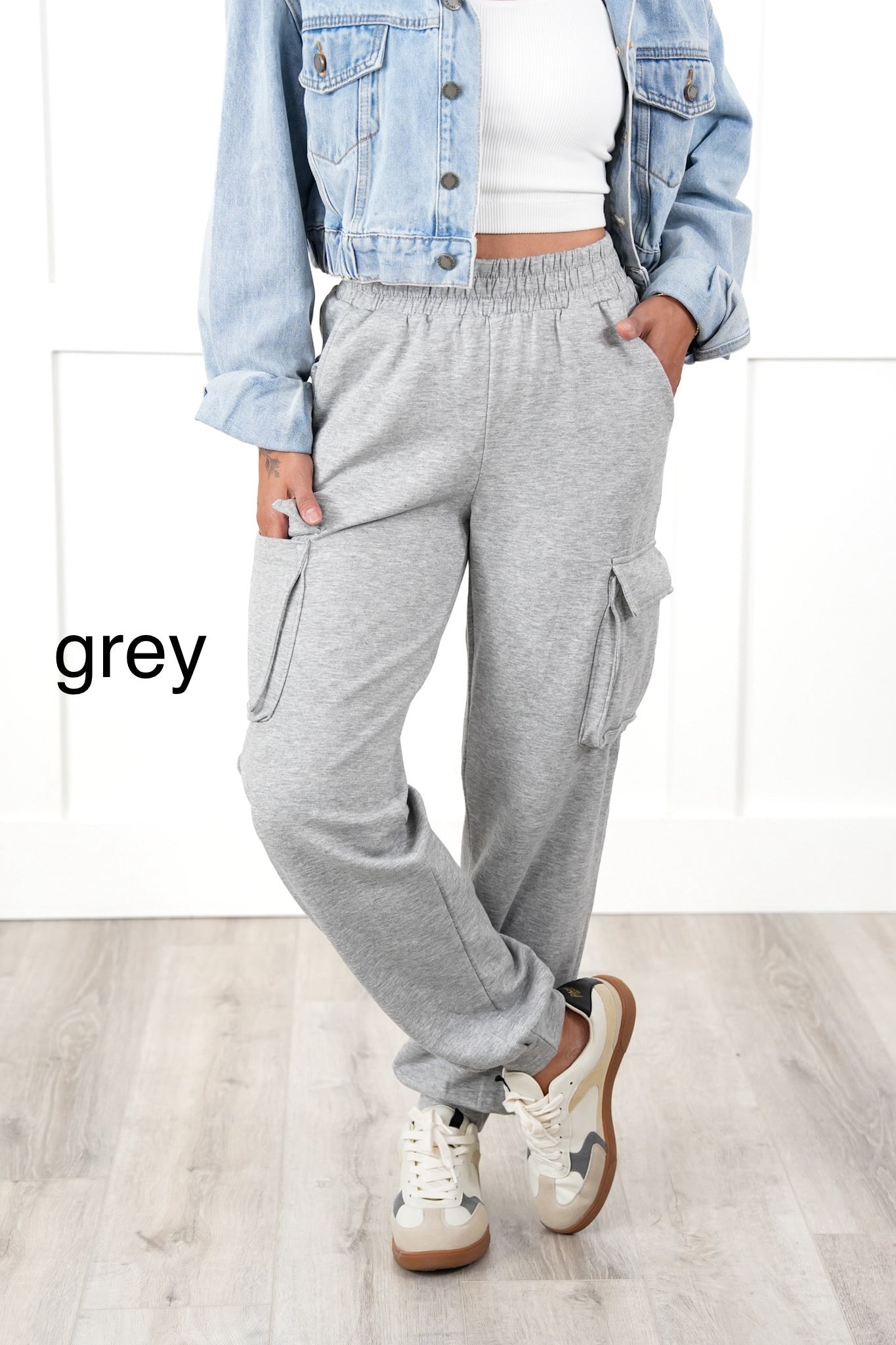 Mid Rise Elastic Waist Cargo Jogger Pants