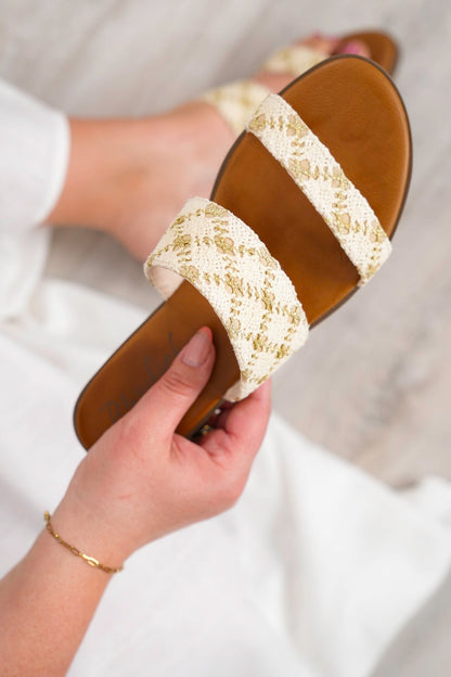 Blowfish Flat Slip On Sandal with Dual Textured Straps