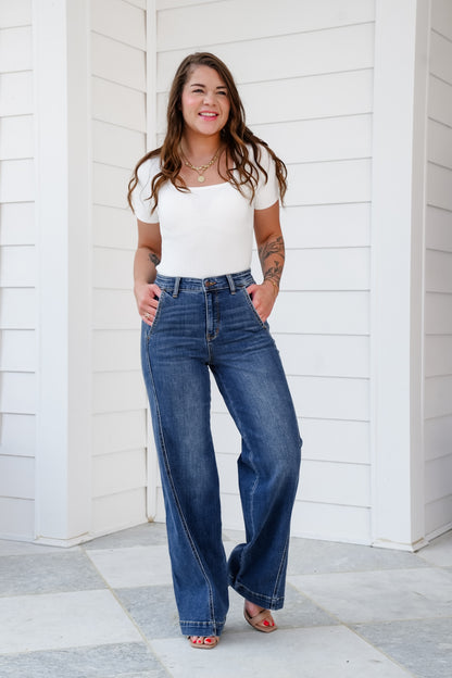 Judy Blue High Rise Medium Wash Trouser Wide Leg Jeans