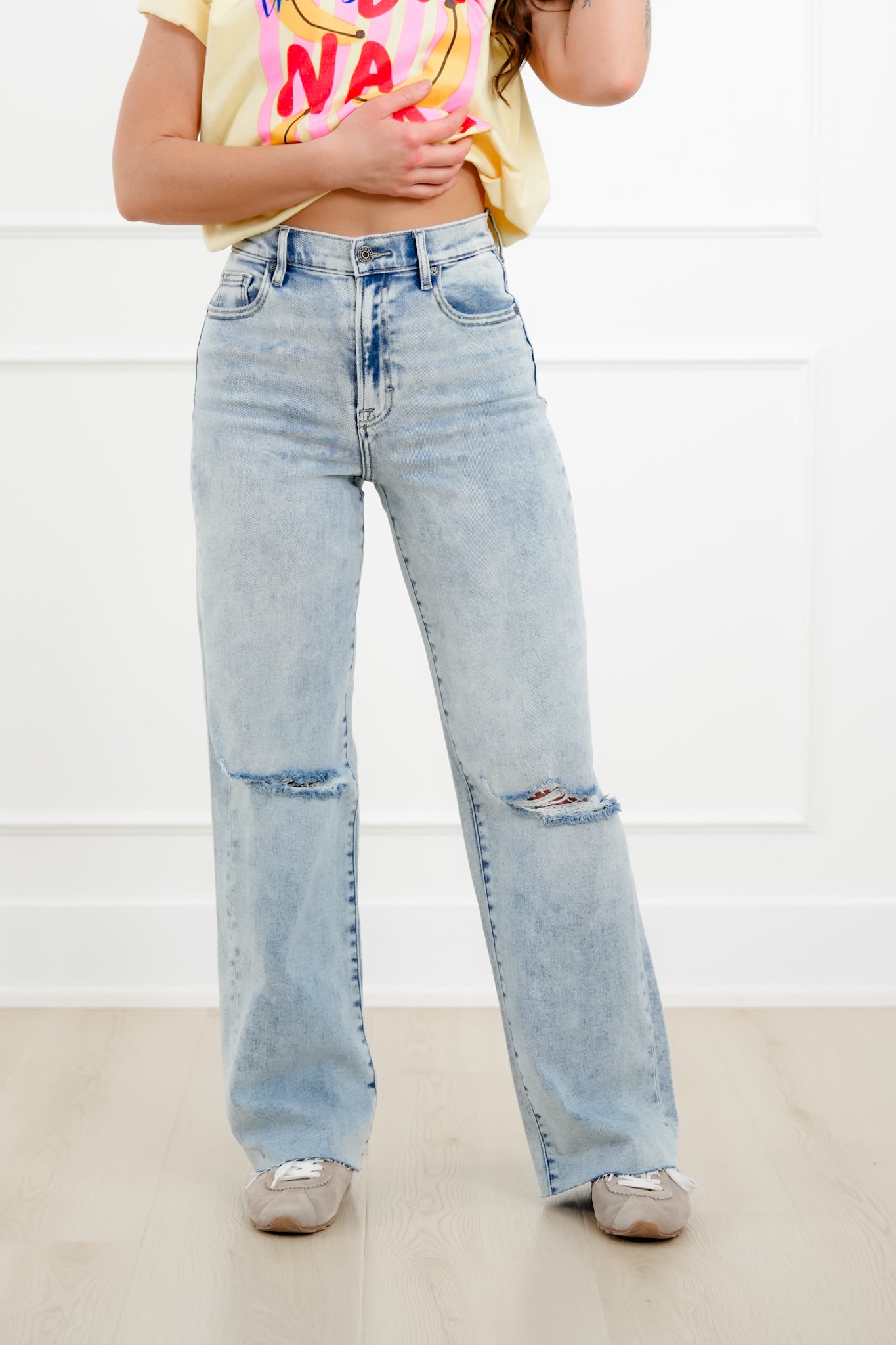Hidden High Rise Light Wash Distressed Dad Jeans