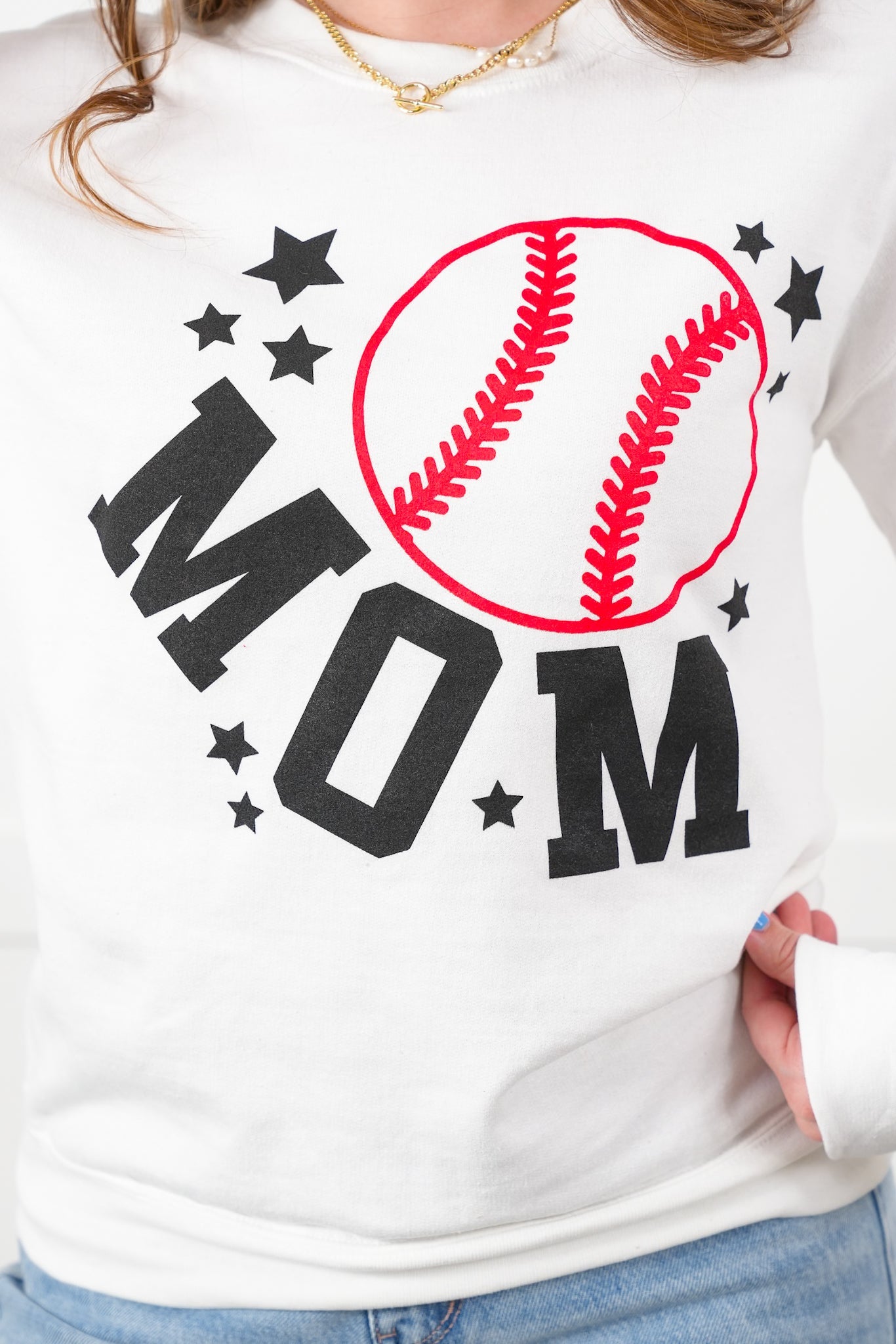 Plus/Reg Long Sleeve Baseball "Mom" Graphic Sweatshirt