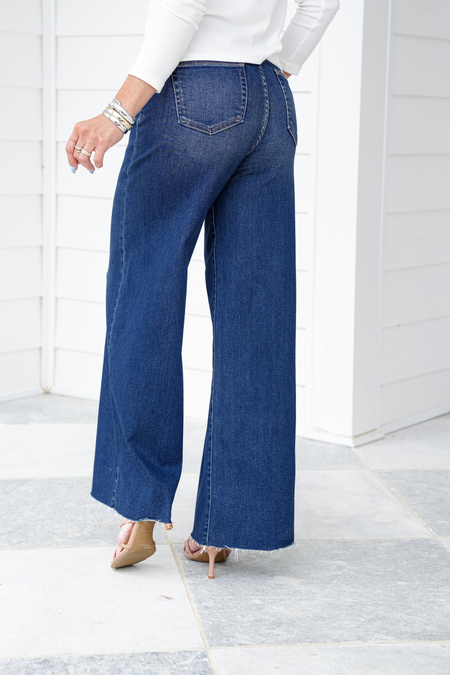 Risen High Rise Dark Wash Tummy Control Cuffed Wide Leg Jeans