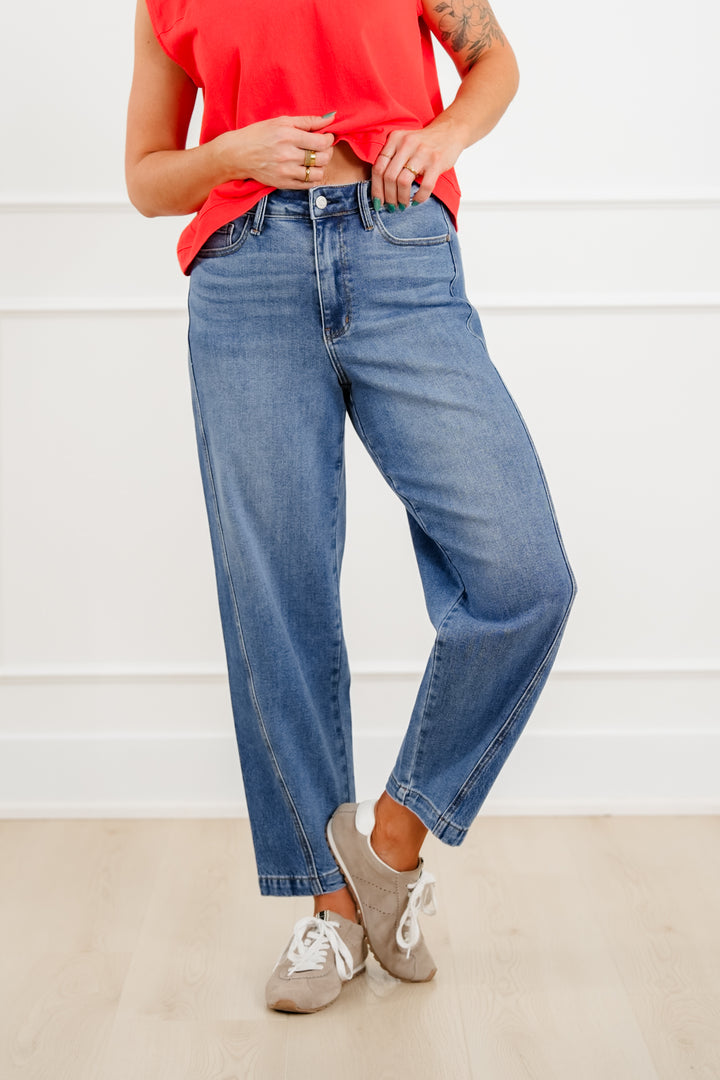 Judy Blue High Rise Medium Wash Rigid Magic Panel Barrel Jeans