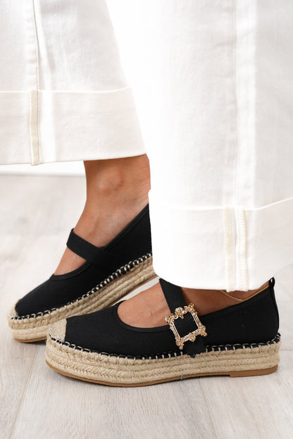 Stylish Platform Espadrille Flats with Gold Buckle Accent