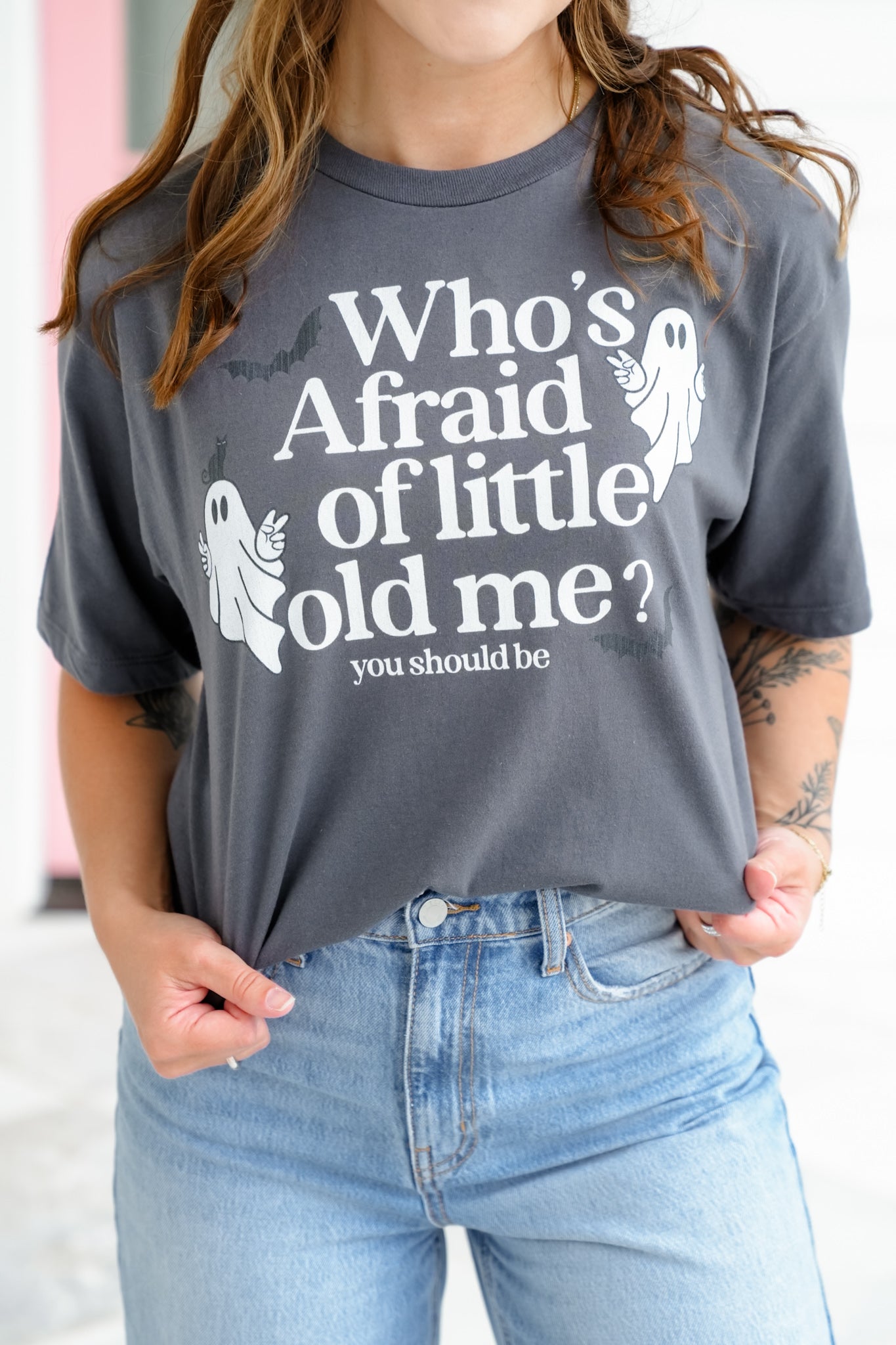 Plus/Reg Short Sleeve "Who's Afraid Of Little Old Me" Graphic Tee