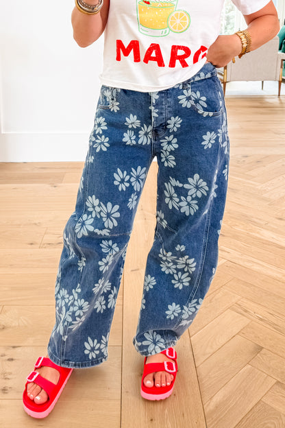 Floral Print Relax Fit Barrel Jeans