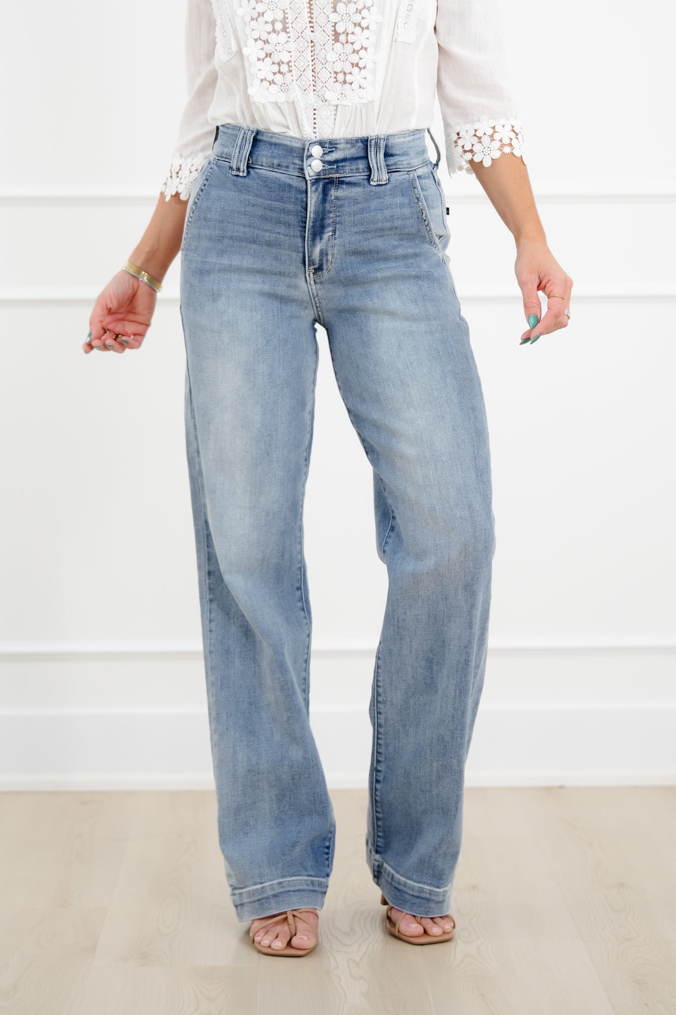 Judy Blue The Destiny High Rise Light Wash Multiple Inseam Wide Leg Trouser Jeans