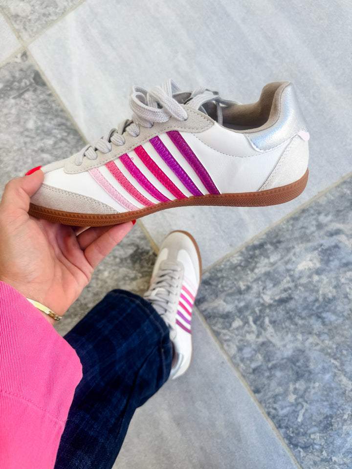 Shu Shop Vegan Leather Striped Low Top Sneakers - Freckled Poppy