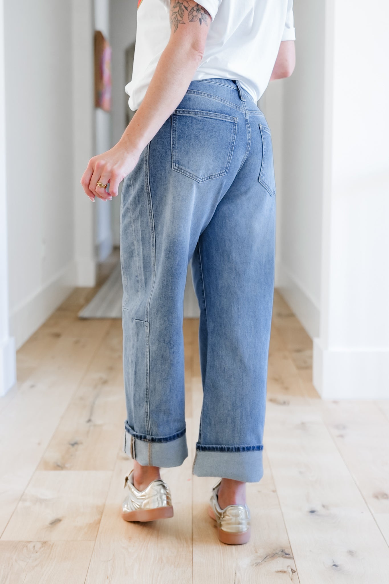 Mica High Rise Light Wash Barrel Jean with Cuffed Hem