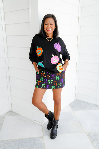 Plus/Reg Bow Print Elastic Waist Skort