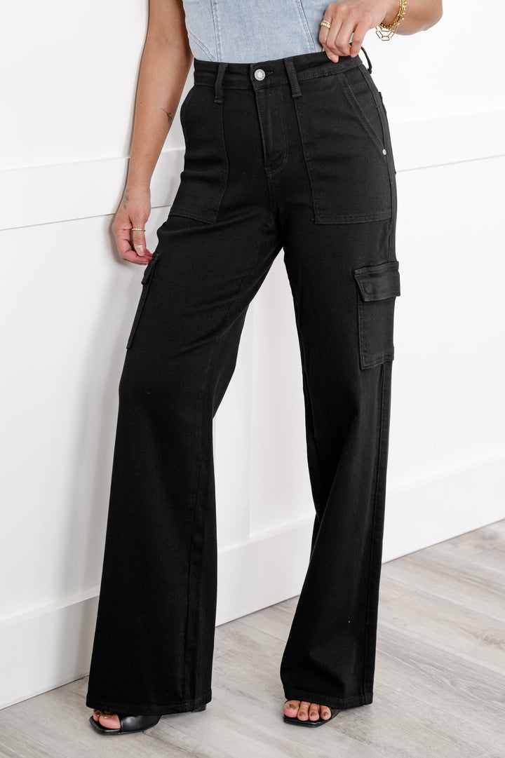 Judy Blue High Rise Black Wide Leg Cargo Jeans