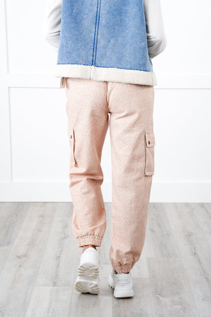 POL Floral Print Twill Joggers with Cargo Pockets