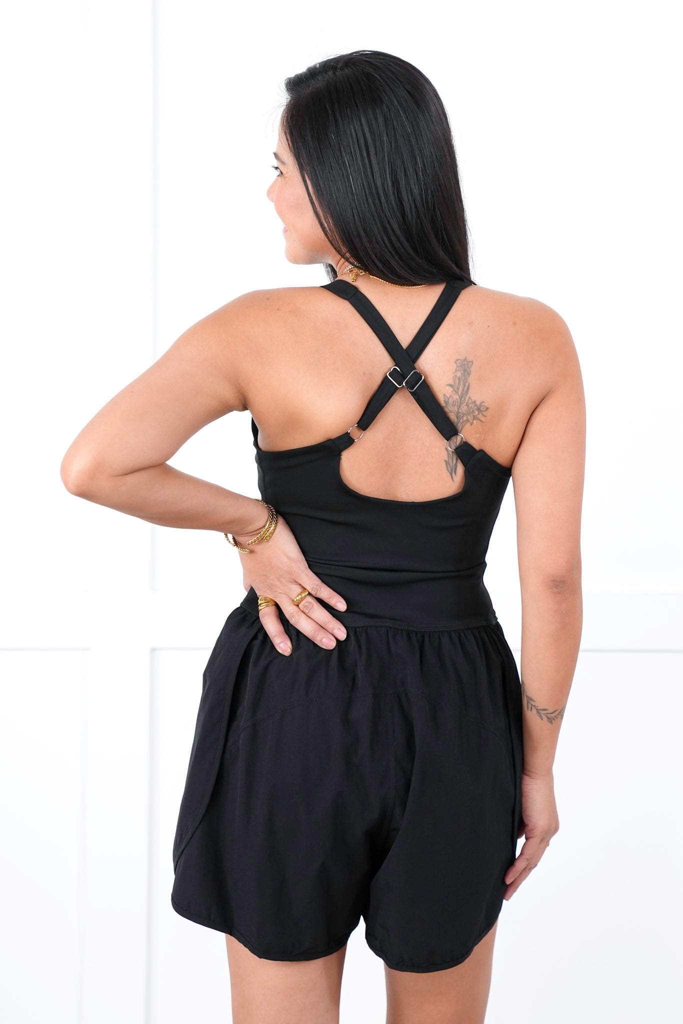 Black Sleeveless Active Performance Knit Romper