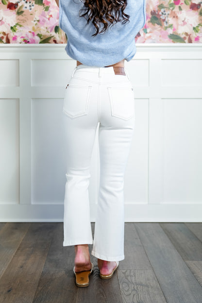 Judy Blue High Rise White Kick Flare Jeans