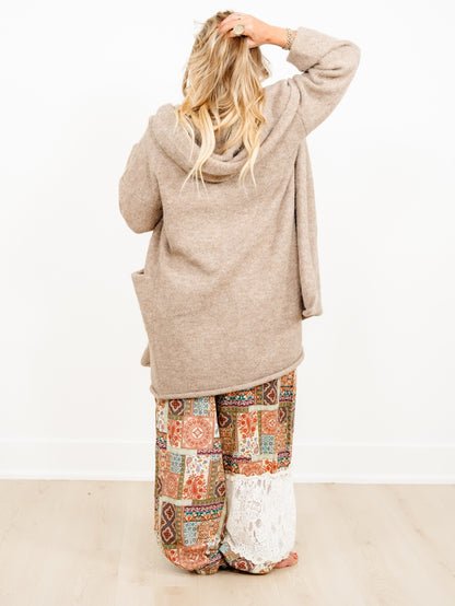 Long Sleeve Open Front Hooded Cardigan