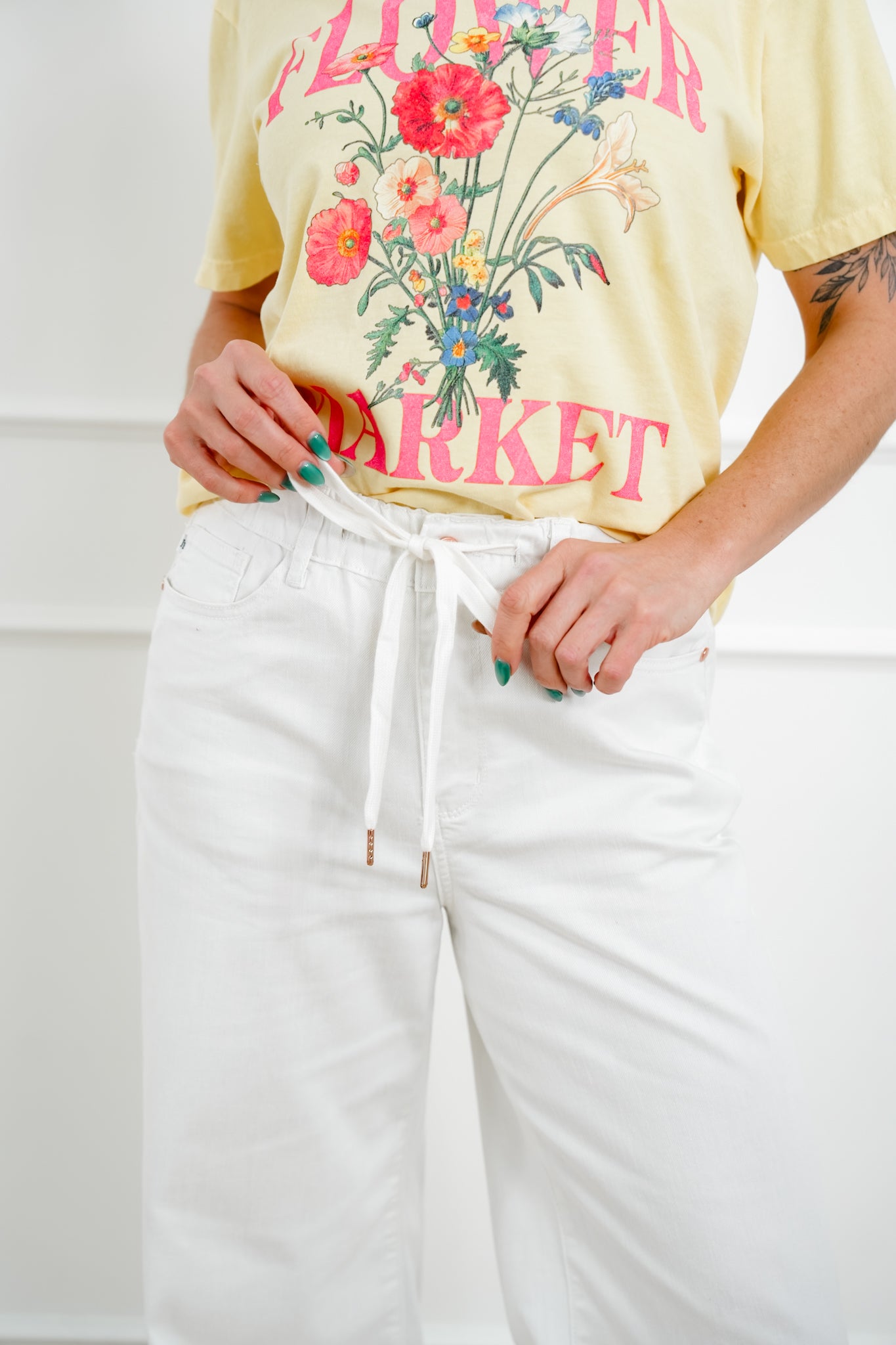 Judy Blue The Sunday Stroll High Rise Multiple Inseam White Featherweight Palazzo Jeans with Elastic Waistband