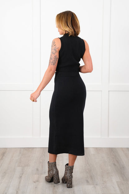 Black Elastic Waist Midi Sweater Knit Skirt