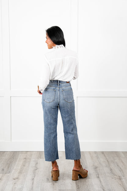 Judy Blue About Last Night Light Wash Destroyed Wide Leg Cropped Jeans