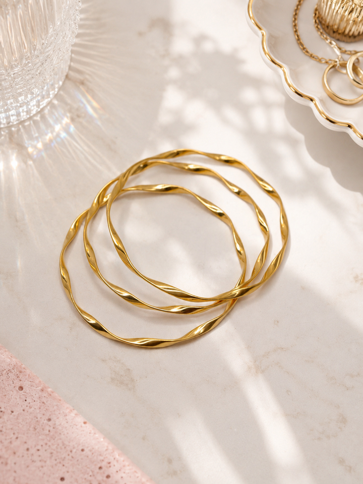 Gold 3 Piece Twisted Bangle Set