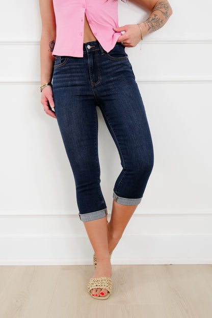 Judy Blue High Rise Dark Wash Cuffed Capri