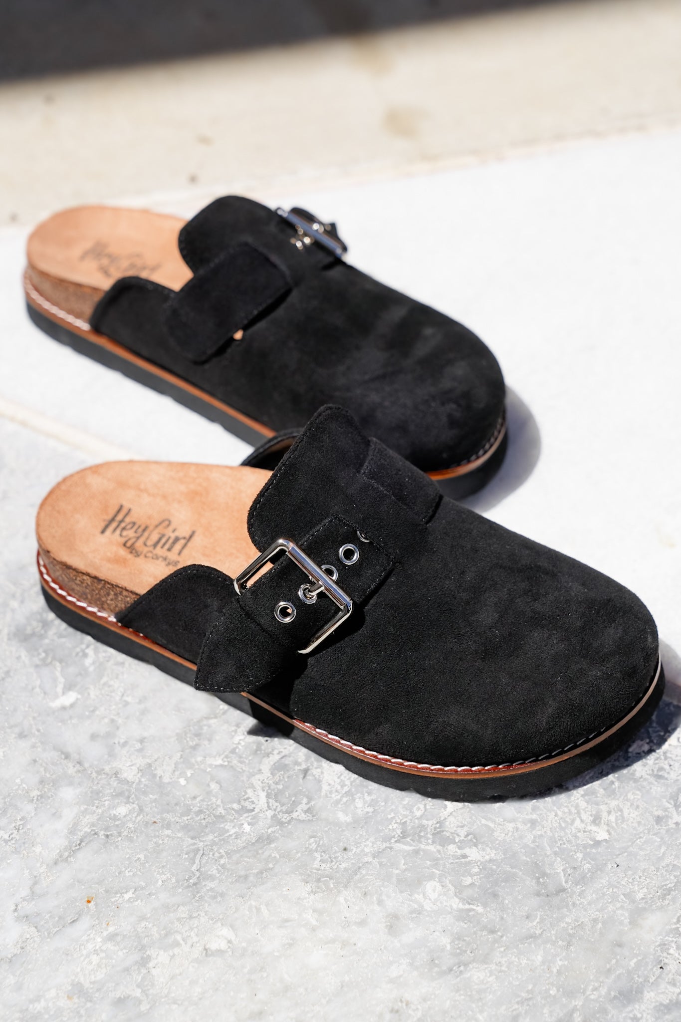 Corky's "Day Dream" Vegan Suede Chunky Buckle Slip On Comfort Clog Sandal