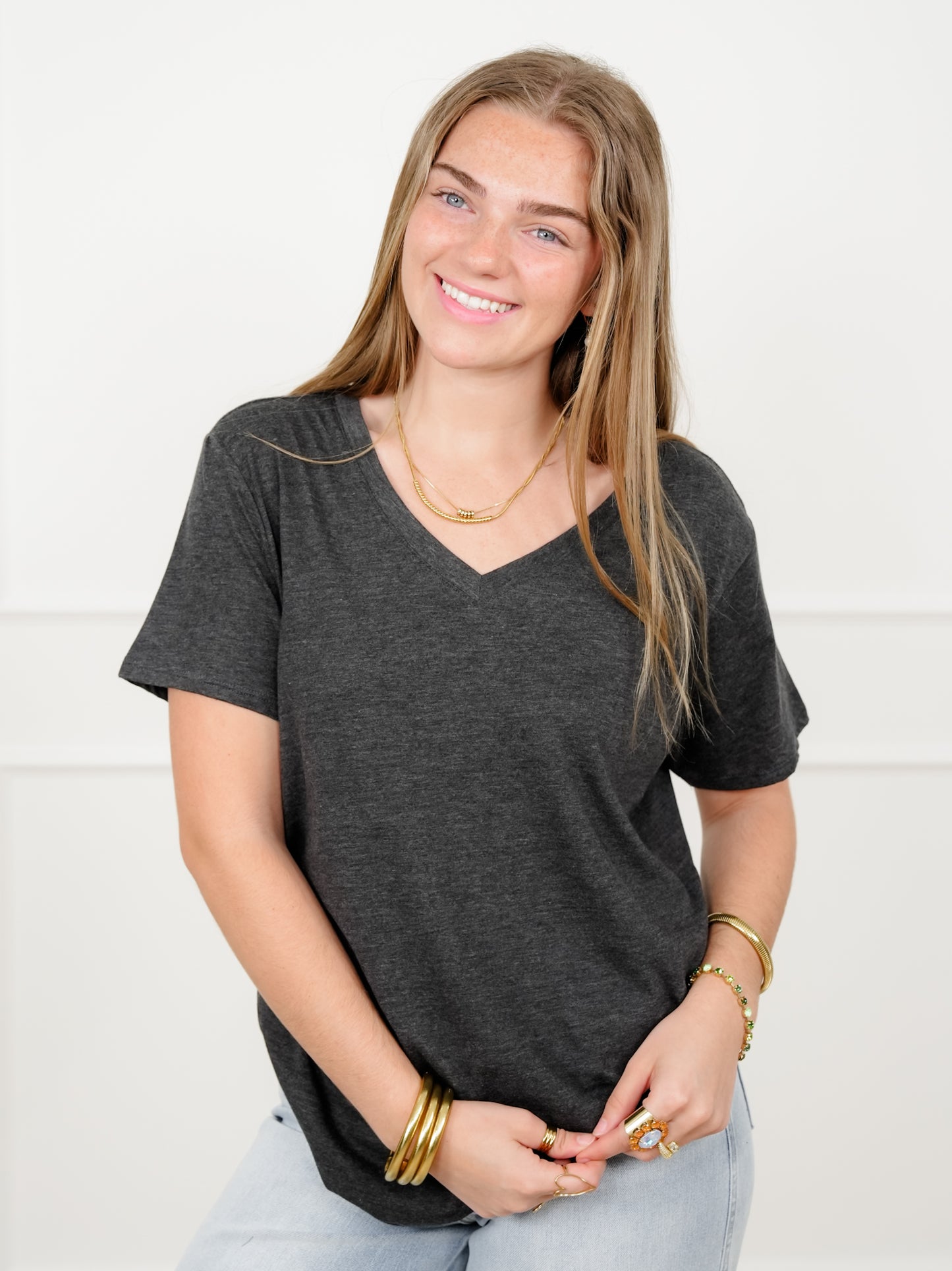 Door Buster! Plus/Reg Zenana Cotton Short Sleeve V Neck Tee