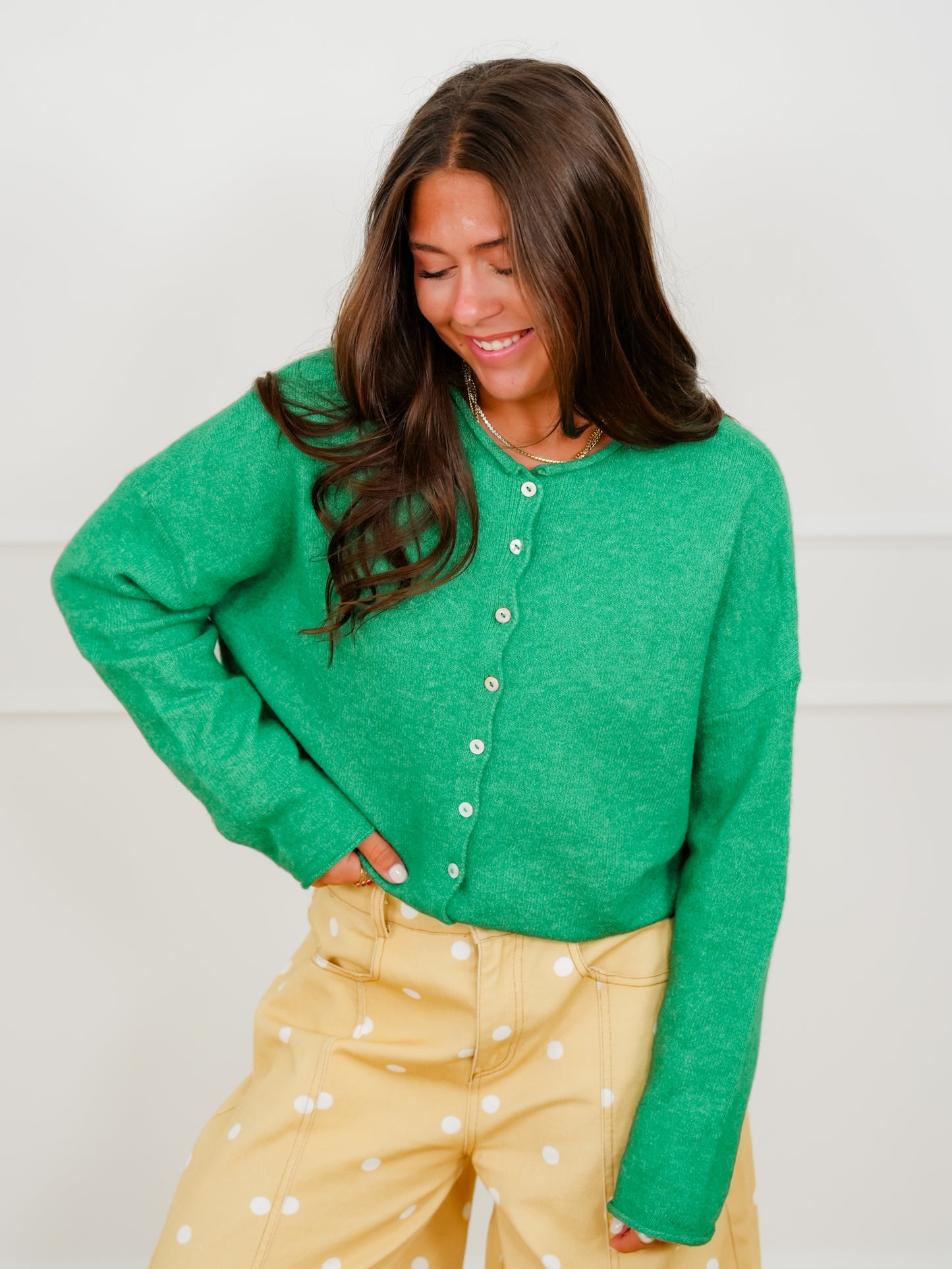 Solid Long Sleeve Button Down Cardigan