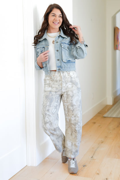 Saige High Rise Sand Tummy Control Barrel Camo Jeans
