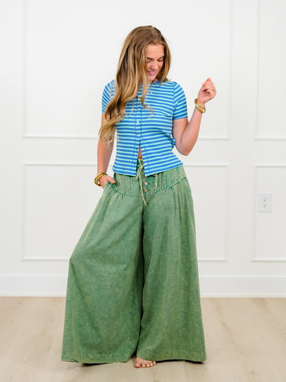 Stripes Short Sleeve Button Down Top
