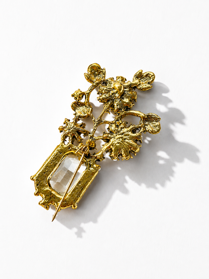 Glass And Rhinestone Vintage Flower Brooch