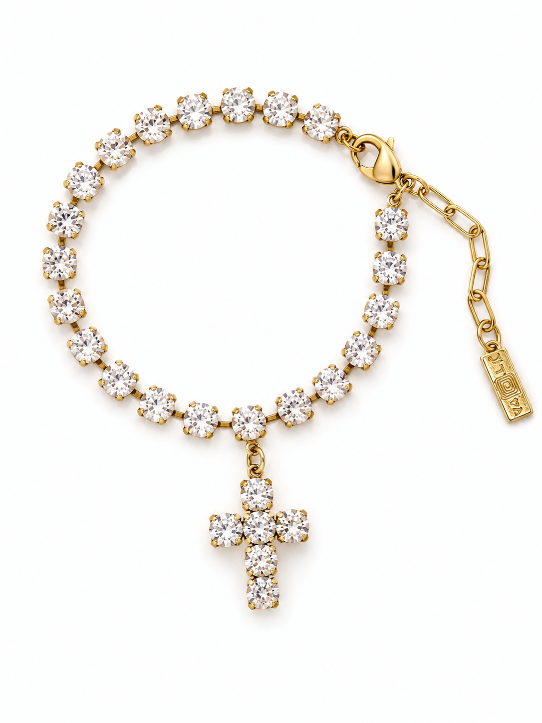 TOVA Baby Donatella Crystal Cross Anklet